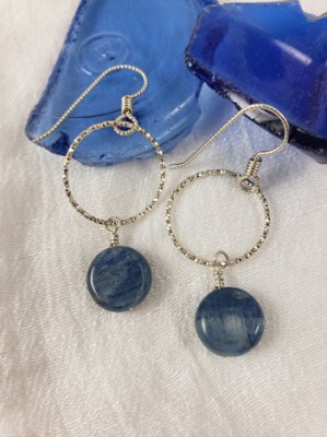 CA-27 Kyanite Coin Earrings with Sterling Silver