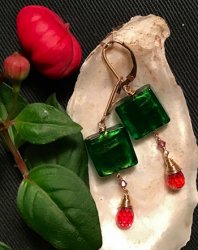 SR-W5 Venetian Glass Earrings, GREEN