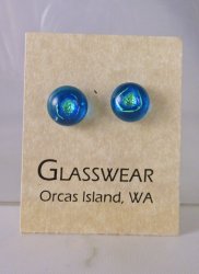 GG-WSC Fused Glass Orca Eye Studs, Aqua/Lime