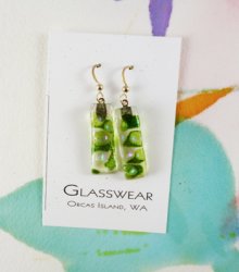 GG-WB202 Fused Glass Bar Earrings, Clear/ Lime Green