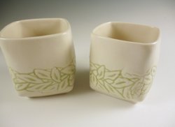 HAM-19 Hand Formed Teapot and Cups with Leaves