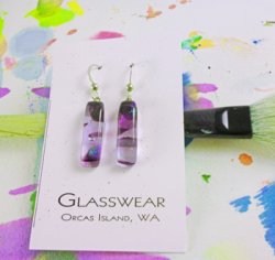 GG-WB206 Fused Glass Bar Earrings, Lavender/Purple
