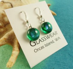 GG-WD108 Fused Glass Round Drop Earriings, Sea Green