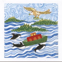 JJM-WC Pen & Colored Pencil Greeting Card "Orcas Wonder"