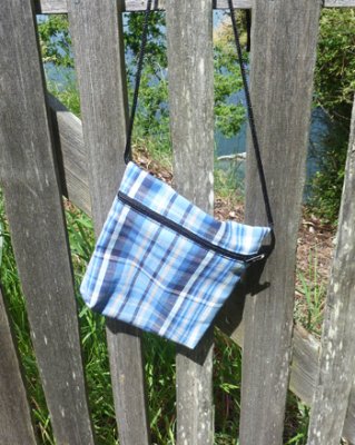 KS-W8 Blue Plaid Small Shoulder Bag with Cord Strap