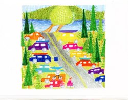 JJM-WC Pen & Colored Pencil Card "Cascade Lake"