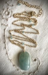 SR7-148 Apotite Necklace w/ Seed Pearls & Aquamarine