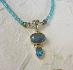 CA-W23 Long Aquamarine, Labradorite and Topaz Pendant Necklace