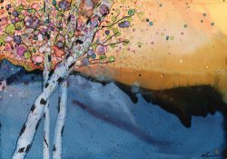 HL-31 Giclee Print of Alcohol Ink Painting "Birch Trees"