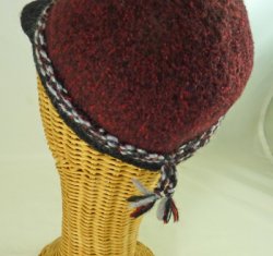 MSH-W Hand Spun, Hand Knit Burgandy & Black Cap