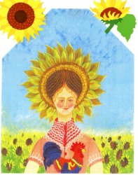 JJM-WC Egg Tempra Painting Card, "Sunflower Girl"