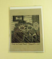 SHAW-WC Artist Linoleum Block Print Card, "Stars For Dinner"