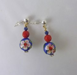 MP-W34 Artisan Cloissonne, Coral and Lapis Earrings