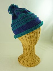 MSH-W Hand Knit Navy & Teal Toque Pull On Hat