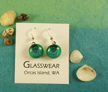 GG-WD103 Fused Glass Round Drop Earrings, Sea Green