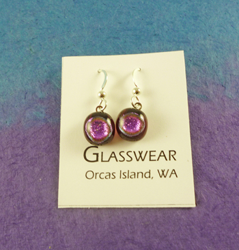 GG-WD106 Fused Glass Round Drop Earrings, Black/Pink