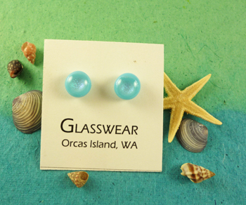 GG-WS36 Orca Eye Fused Glass Studs, Pale Aqua Sparkle