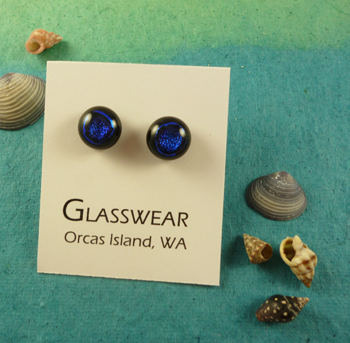GG-WS39 Orca Eye Fused Glass Stud Earrings, Deep Blue - Click Image to Close